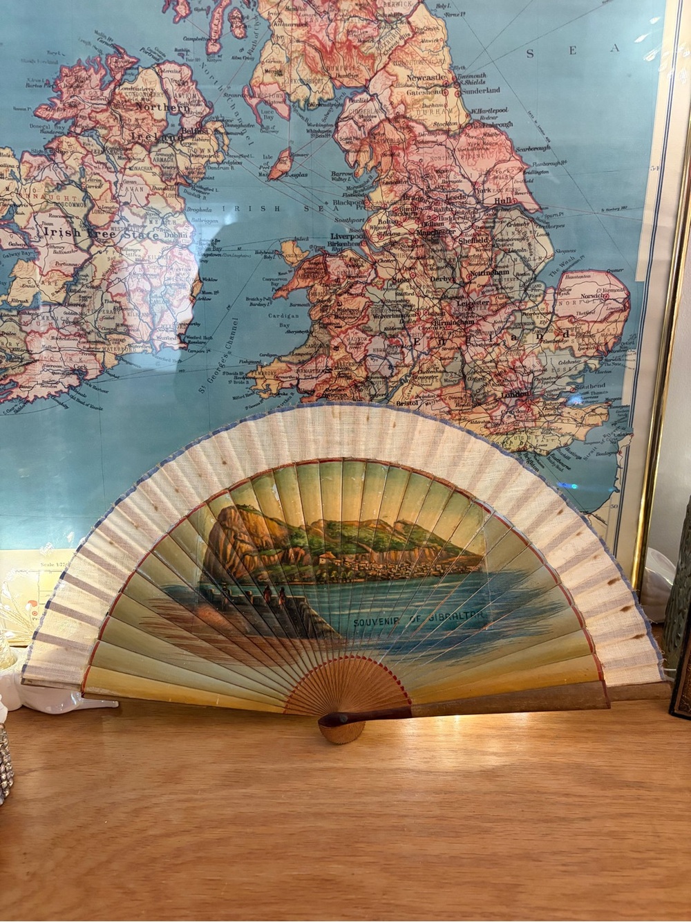 RARE Antique “Souvenir of Gibraltar” Hand Fan-Circa Late 19th/Early 20th Century